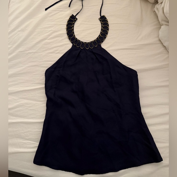 CK Bradkey Tops - Chic CK Bradley Navy Halter Top with Unique Neckline